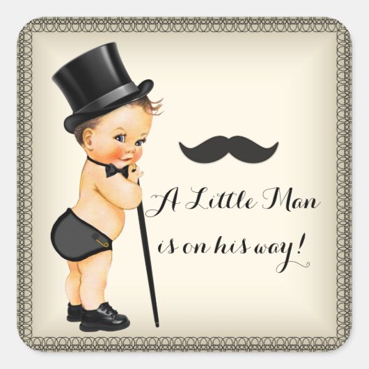 Kleine Man Baby Jongensdouche Vierkante Sticker (Voorkant)