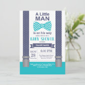 Kleine Man Baby shower Invitation Navy Blauwgroen  Kaart (Staand voorkant)