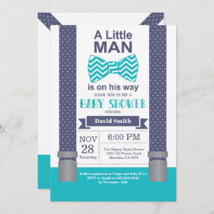 Kleine Man Baby shower Invitation Navy Blauwgroen  Kaart