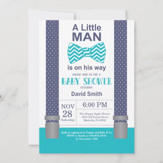 Kleine Man Baby shower Invitation Navy Blauwgroen  Kaart (Voorkant)