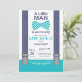 Kleine Man Baby shower Invitation Navy Blauwgroen  Kaart (Staand voorkant)