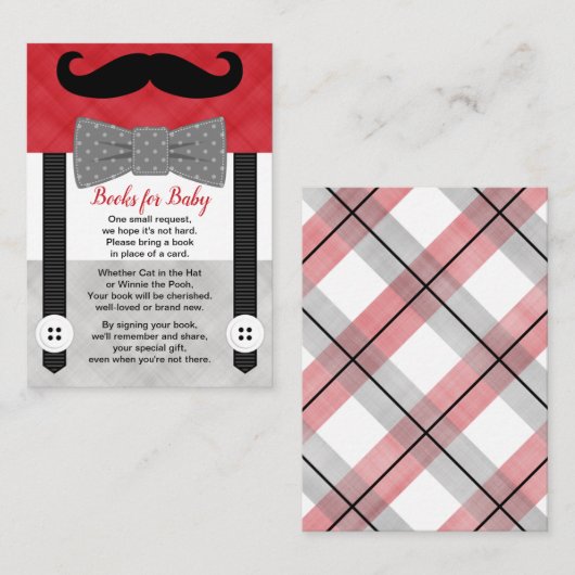 kleine man baby shower jongen rood grijs boekverzo informatiekaartje (Voorkant / Achterkant)