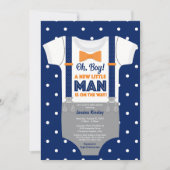 Kleine Man Baby shower, marineblauw en Oranje Kaart (Voorkant)