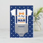 Kleine Man Baby shower, marineblauw en Oranje Kaart (Staand voorkant)