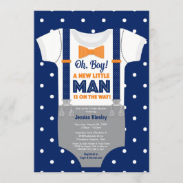 Kleine Man Baby shower, marineblauw en Oranje Kaart