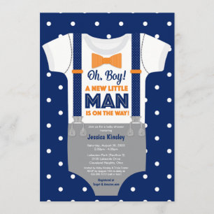 Kleine Man Baby shower, marineblauw en Oranje Kaart