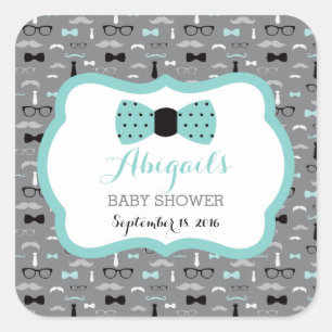 Kleine Man Baby shower sticker, Blauwgroen, grijs, Vierkante Sticker