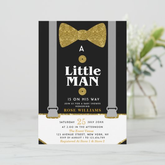 Kleine man baby shower uitnodiging (Staand voorkant)