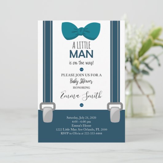 Kleine Man Baby shower uitnodiging (Staand voorkant)