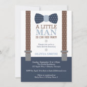 Kleine Man Baby shower uitnodiging, blauw, bruin Kaart (Voorkant)