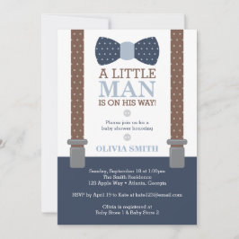 Kleine Man Baby shower uitnodiging, blauw, bruin Kaart
