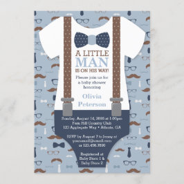 Kleine Man Baby shower uitnodiging, blauw, bruin Kaart