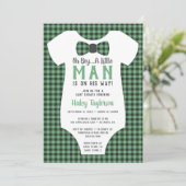 Kleine Man Baby shower uitnodiging, Buffalo Plaid Kaart (Staand voorkant)