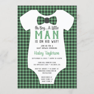 Kleine Man Baby shower uitnodiging, Buffalo Plaid Kaart