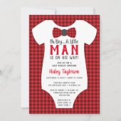 Kleine Man Baby shower uitnodiging, Buffalo Plaid Kaart (Voorkant)