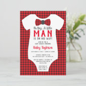 Kleine Man Baby shower uitnodiging, Buffalo Plaid Kaart (Staand voorkant)