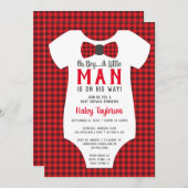 Kleine Man Baby shower uitnodiging, Buffalo Plaid Kaart (Voorkant / Achterkant)