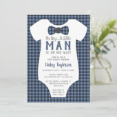 Kleine Man Baby shower uitnodiging, Buffalo Plaid Kaart (Staand voorkant)