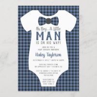 Kleine Man Baby shower uitnodiging, Buffalo Plaid