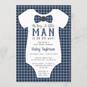 Kleine Man Baby shower uitnodiging, Buffalo Plaid Kaart