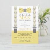 Kleine Man Baby shower uitnodiging, geel, grijs Kaart (Staand voorkant)