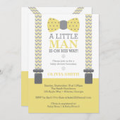 Kleine Man Baby shower uitnodiging, geel, grijs Kaart (Voorkant / Achterkant)