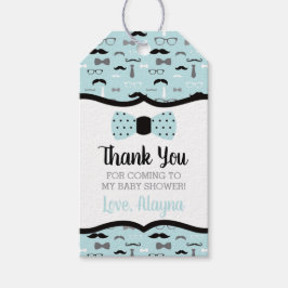 Kleine Man Bedankt Tag, Blauw, Zwart, Vlinderdas Cadeaulabel