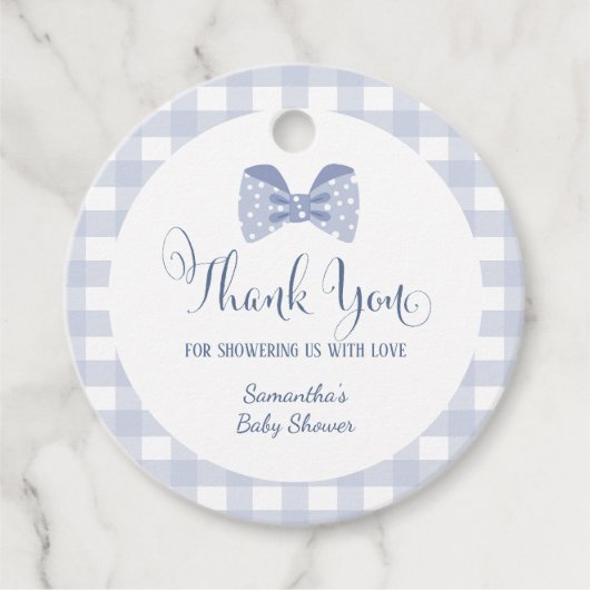 Kleine Man Blauwe boog stropdas baby shower Bedankjes Labels (Voorkant)