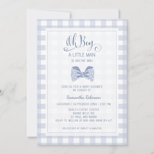 Kleine Man Blauwe boog stropdas baby shower Kaart (Voorkant)