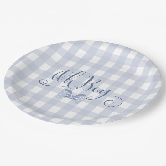 Kleine Man Blauwe boog stropdas baby shower Papieren Bordje (Gekanteld)