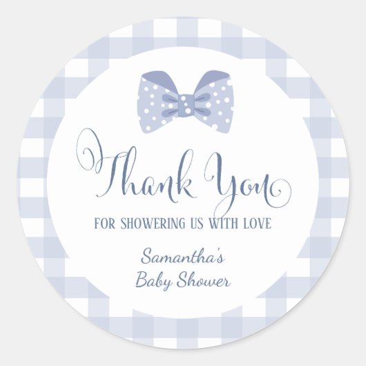 Kleine Man Blauwe boog stropdas baby shower Ronde Sticker (Voorkant)