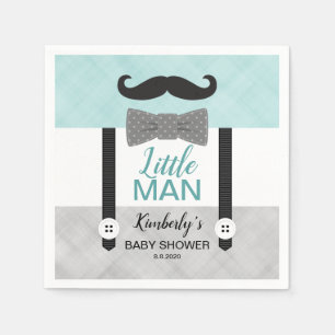 Kleine man bretels groen grijs baby shower servet