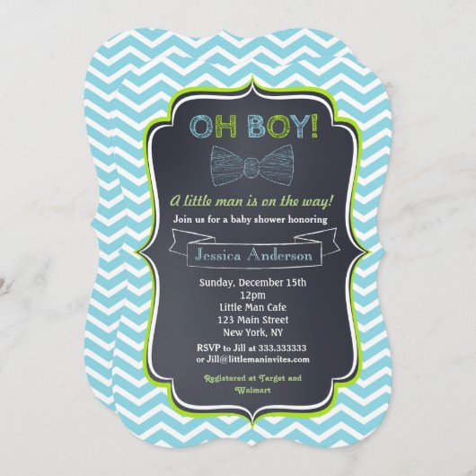 Kleine Man Chalkboard Baby Shower-uitvindingen Kaart (Voorkant / Achterkant)