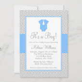 Kleine Man Chevron Gray Blue Baby shower Kaart (Voorkant)