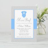 Kleine Man Chevron Gray Blue Baby shower Kaart (Staand voorkant)