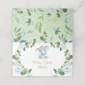 Kleine Man Elephant Blue Floral Greenery Gold Baby Plaatskaartje (Buitenkant ongevouwen)