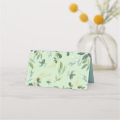 Kleine Man Elephant Blue Floral Greenery Gold Baby Plaatskaartje (Achterkant)