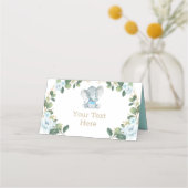 Kleine Man Elephant Blue Floral Greenery Gold Baby Plaatskaartje (Voorkant)