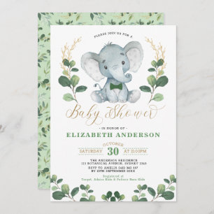 Kleine Man Elephant Greenery Gold Boy Baby shower Kaart