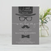 Kleine man jongen baby shower grijs wit modern kaart (Staand voorkant)