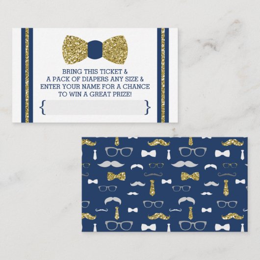 Kleine Man Luier Raffle Ticket, Goud, Navy Informatiekaartje (Voorkant / Achterkant)
