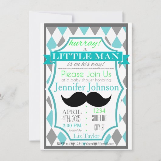 Kleine Man Mustache Baby Shower-uitnodigingen Kaart (Voorkant)