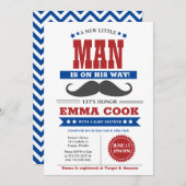 Kleine Man Mustache Bash Baby shower rood blauw Kaart (Voorkant / Achterkant)