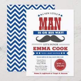 Kleine Man Mustache Bash Baby shower rood blauw Kaart