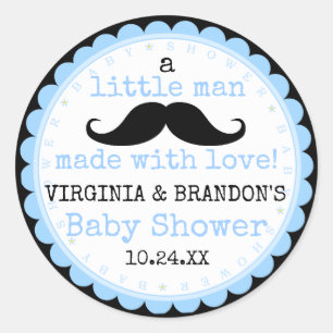 Kleine Man Mustache Blue Baby shower Guest Favor Ronde Sticker