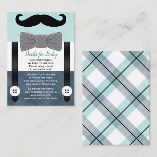 kleine man mustache mint navy book - verzoek informatiekaartje (Voorkant / Achterkant)