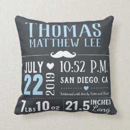 Kleine Man Mustache New Baby Boy Birth Stats Kussen