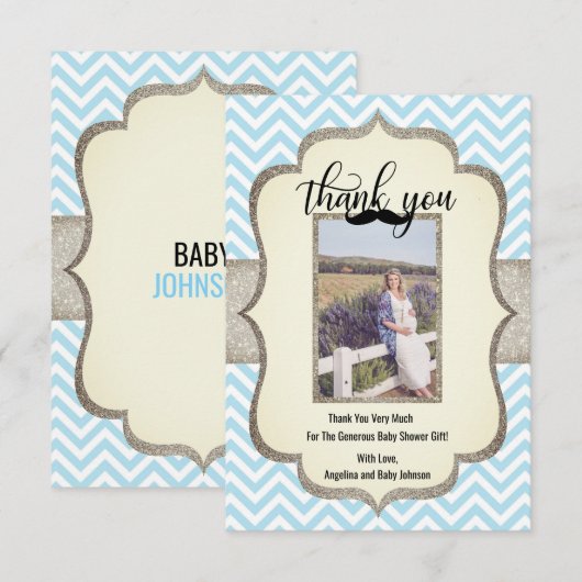 Kleine Man | Mustache Theme THANK JOU Baby shower Bedankkaart (Voorkant / Achterkant)