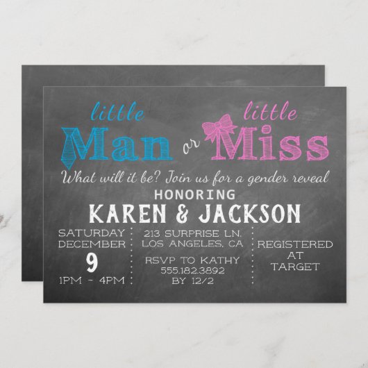 Kleine Man of kleine juffrouw - Genderfeest Kaart (Voorkant / Achterkant)