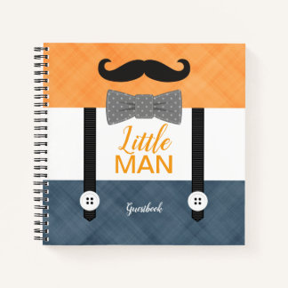 Kleine man oranje marine jongen baby shower gasten notitieboek